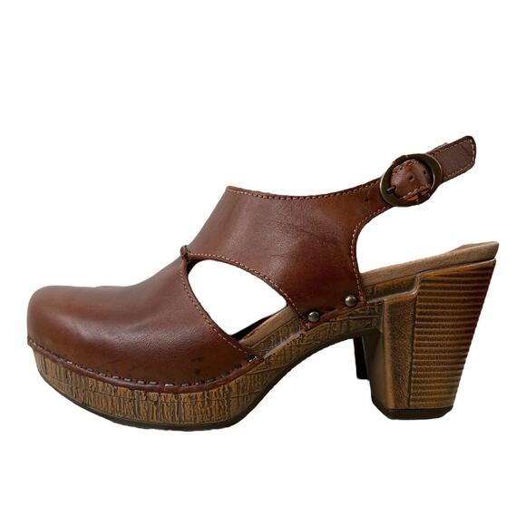 DANSKO Riley Cut Out Slingback Clog Platform Heels in Brown Leather W 8.5–9 - Picture 2 of 13